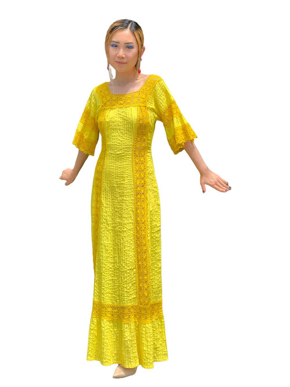 Vintage Yellow Lace Traditonal Dress - image 1
