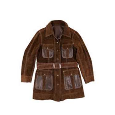 BROWN SUEDE JACKET LEATHER W/ BELT REVERSABLE - image 1