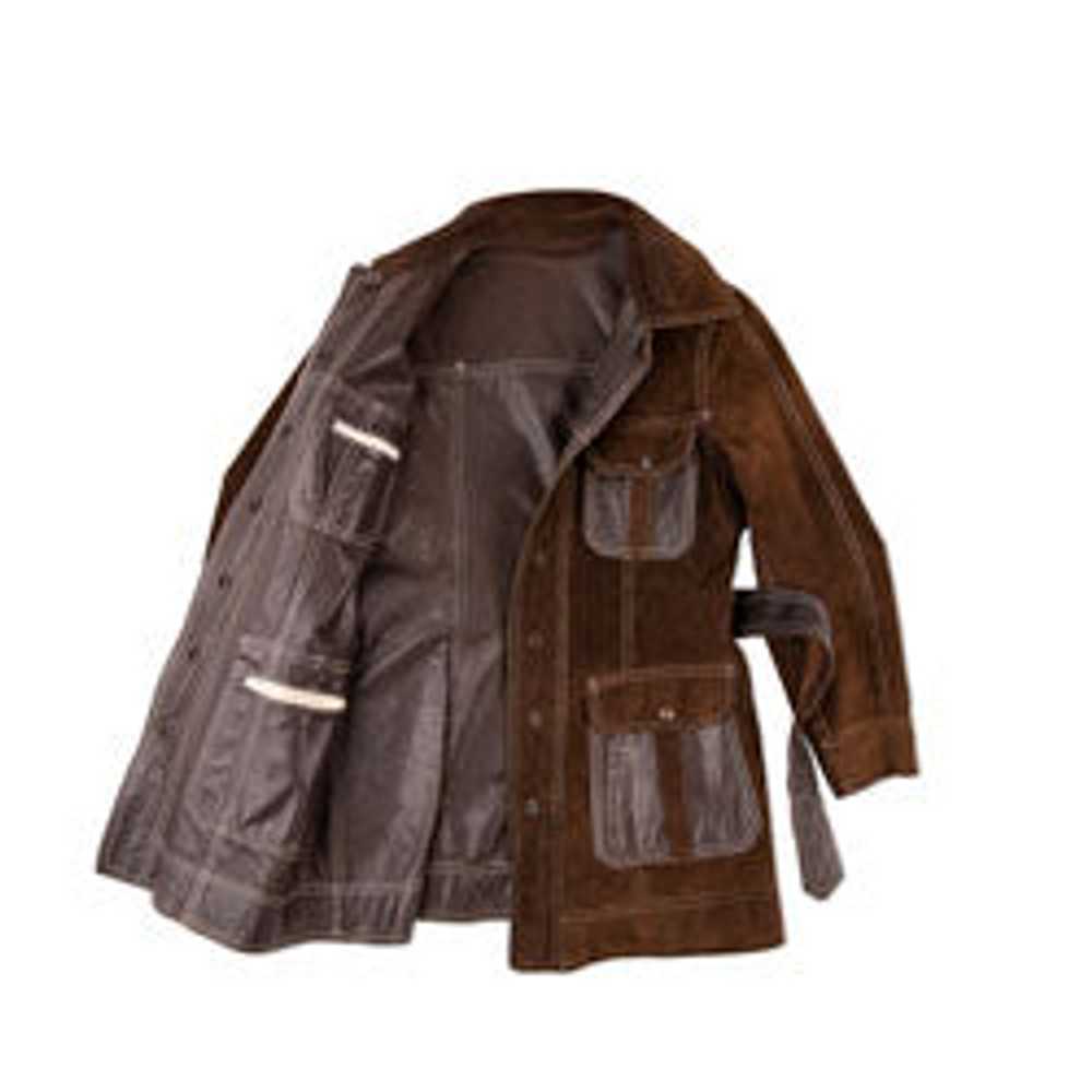 BROWN SUEDE JACKET LEATHER W/ BELT REVERSABLE - image 3