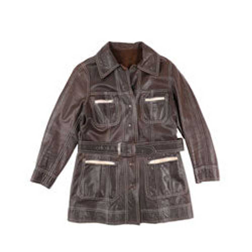 BROWN SUEDE JACKET LEATHER W/ BELT REVERSABLE - image 4