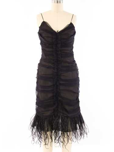 Balmain Feather Trimmed Ruched Chiffon Dress - image 1