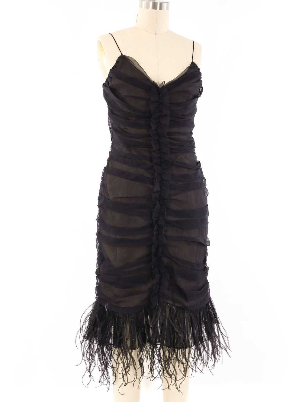 Balmain Feather Trimmed Ruched Chiffon Dress - image 2