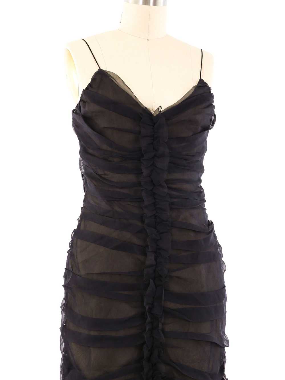 Balmain Feather Trimmed Ruched Chiffon Dress - image 5