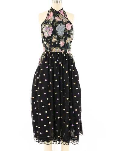 Geoffrey Beene Floral Polka Dot Halter Dress