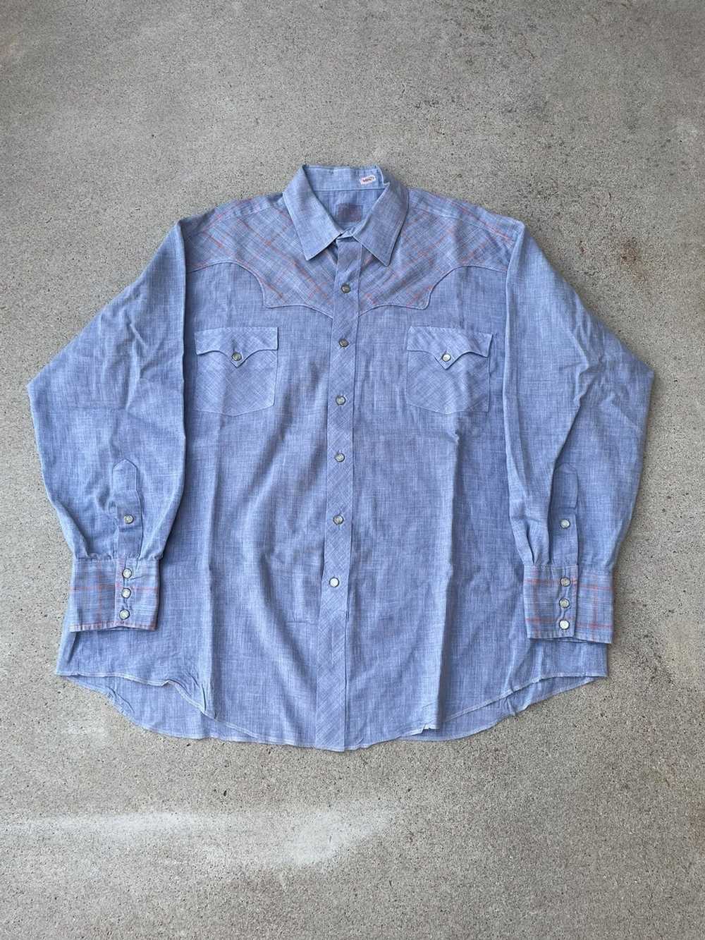 Vintage Vintage 60’s/70s Western Chambray Pearl S… - image 1