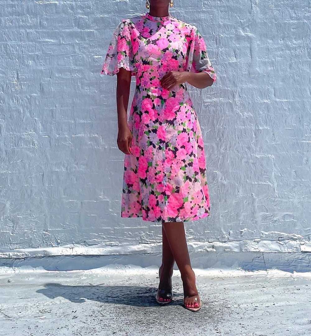 1960s Neon Floral Dress (M) - image 4