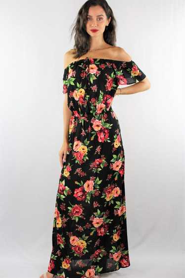 Vintage Ambiance Off Shoulder Floral Maxi Dress Wi