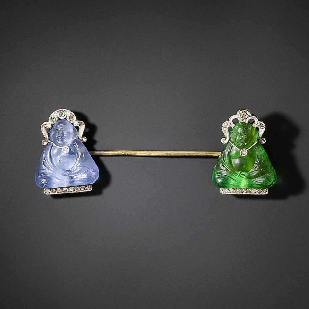 French Art Deco Double Buddha Jabot Pin - image 1