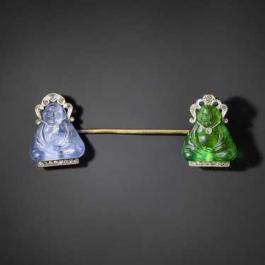 French Art Deco Double Buddha Jabot Pin - image 1