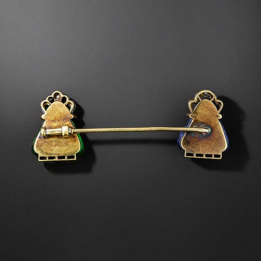 French Art Deco Double Buddha Jabot Pin - image 2