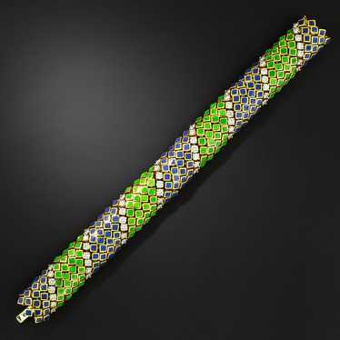 Estate Blue & Green Enamel Diamond Bracelet