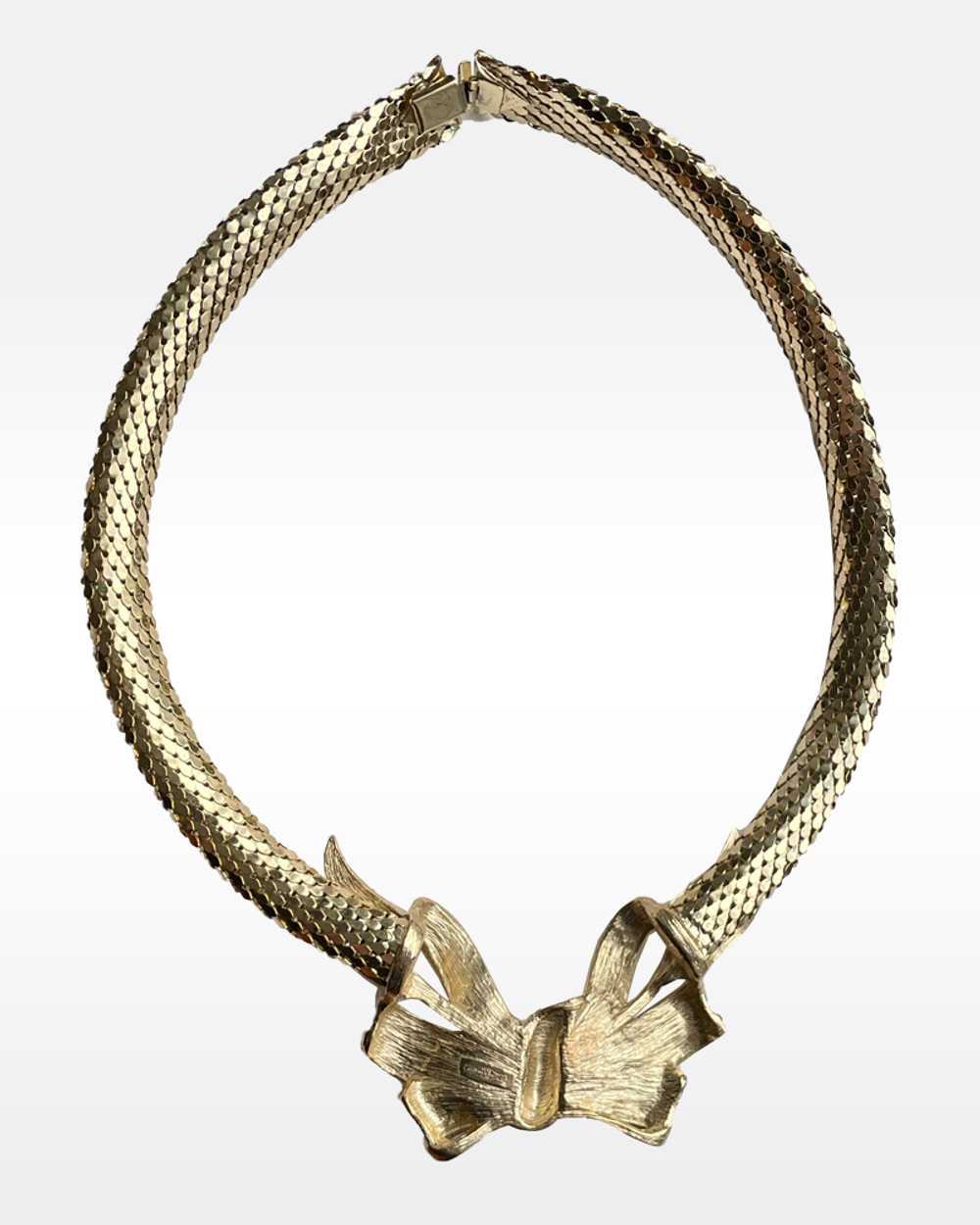 Whiting and Davis Gold and Rhinestone Bow Necklace - image 5