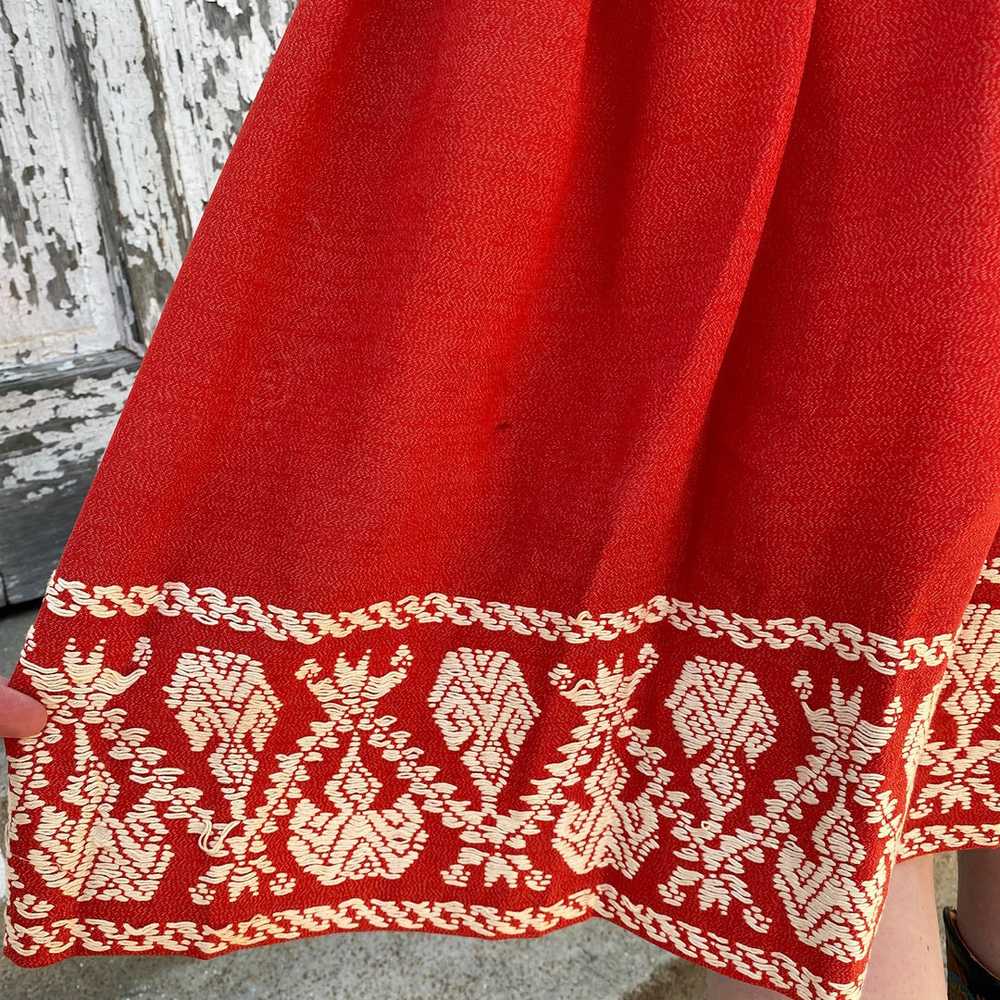 Red Embroidered Peasant Dress - image 10