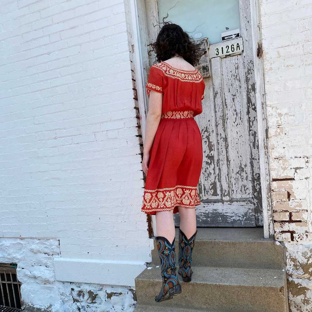 Red Embroidered Peasant Dress - image 11
