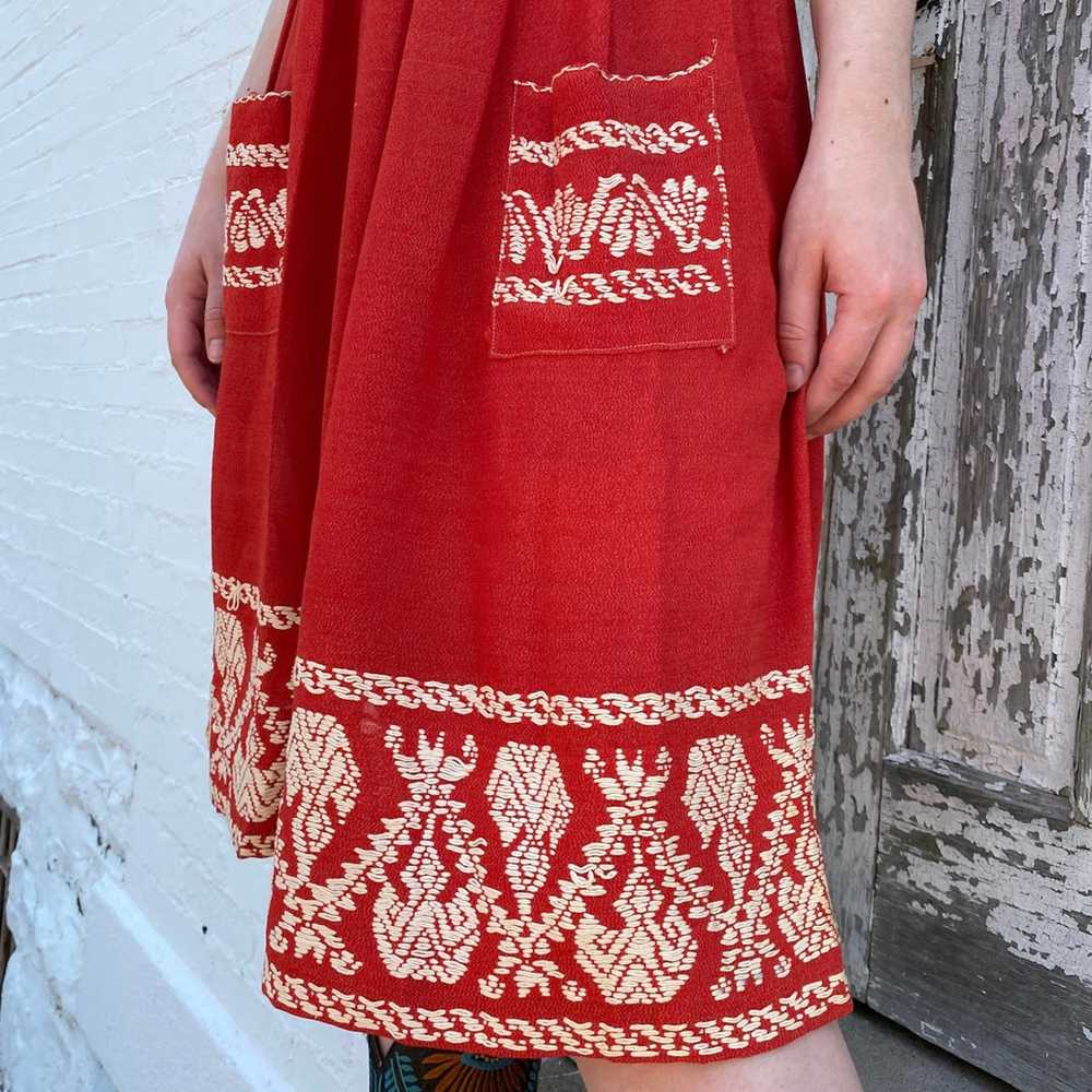 Red Embroidered Peasant Dress - image 6