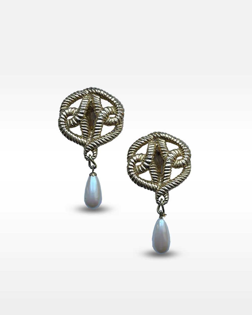 RJ Graziano Gold Knot and Pearl Drop Clip Earrings - image 1