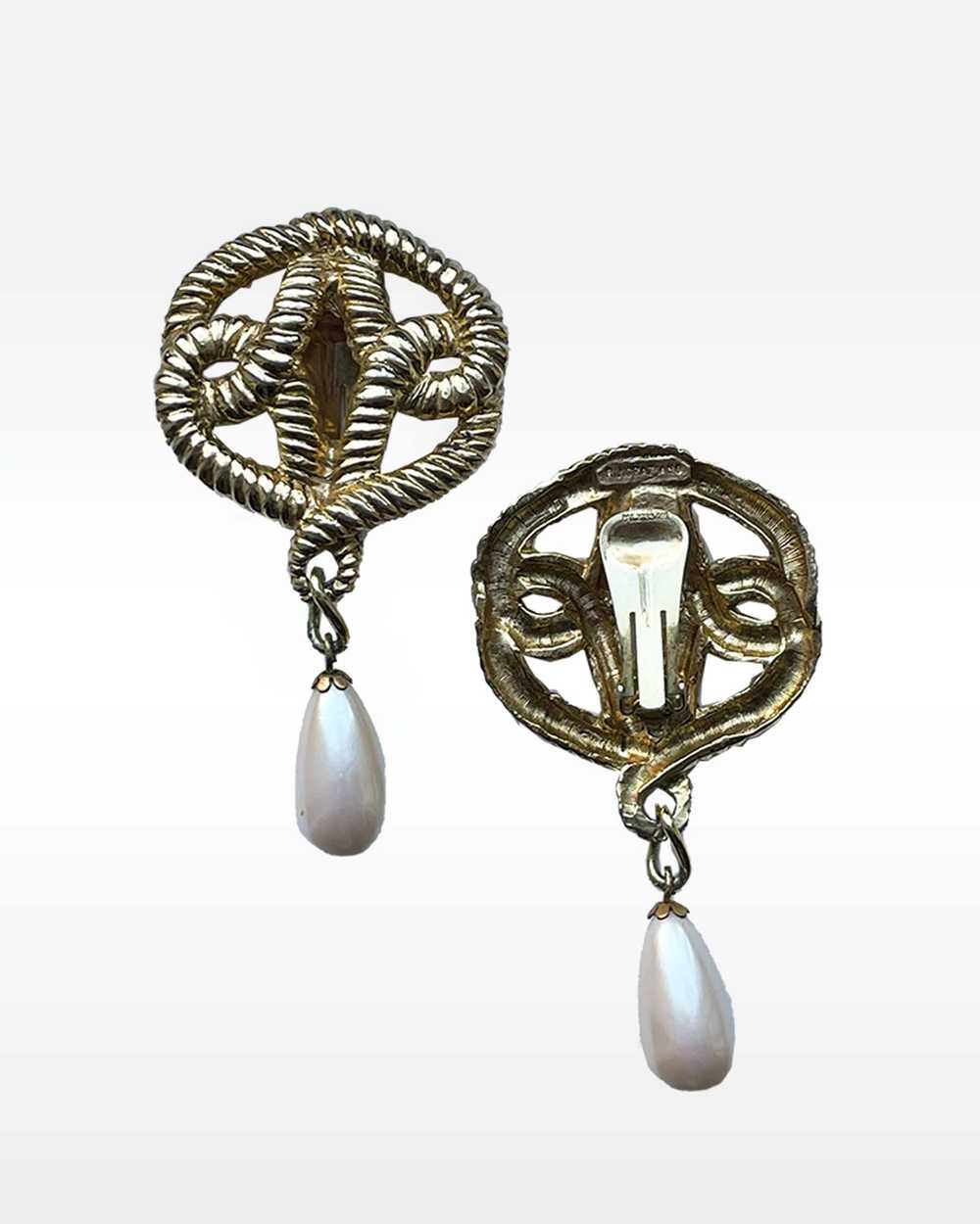 RJ Graziano Gold Knot and Pearl Drop Clip Earrings - image 3