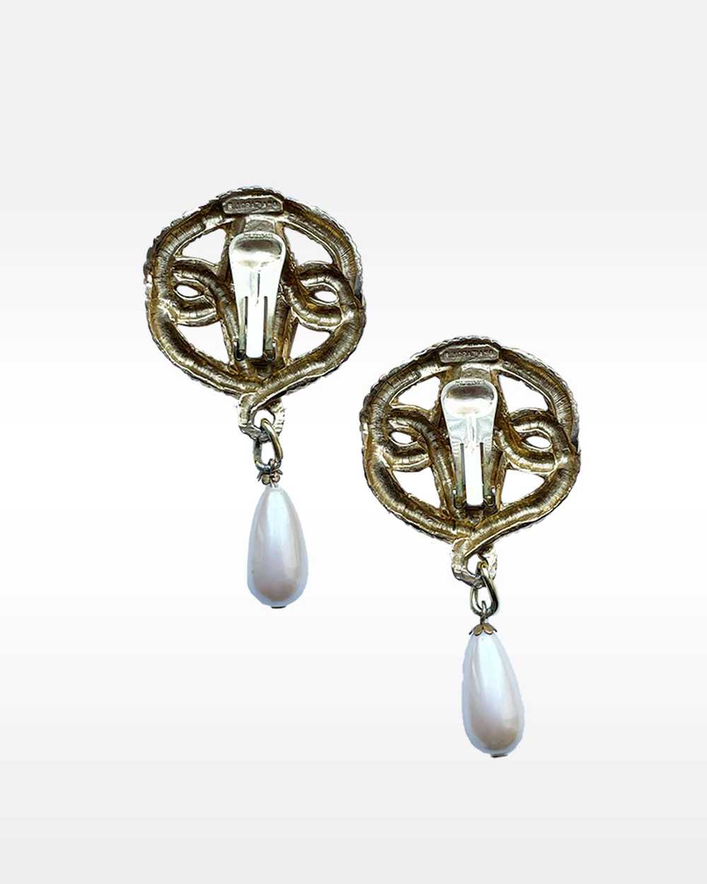 RJ Graziano Gold Knot and Pearl Drop Clip Earrings - image 4