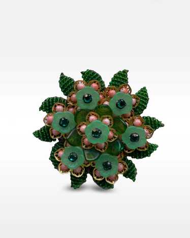 Stanley Hagler Green and Coral Glass and Rhineston