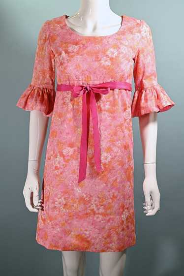 60s Mod Pink Empire Waist Ruffled Sleeve Mini Dres