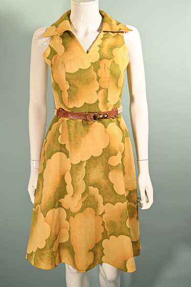 Vintage 60s Cloud Print Dress, 70s Sleeveless Summ