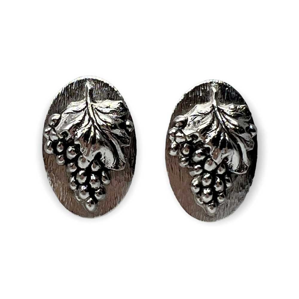 Silver tone Whiting & Davis Grape Motif Clip Earr… - image 1