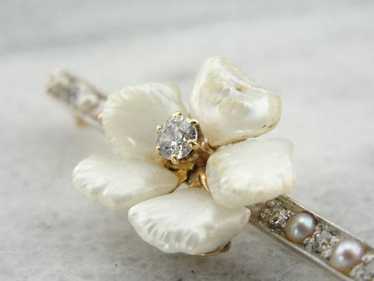Diamond and Pearl Blossom Brooch - image 1