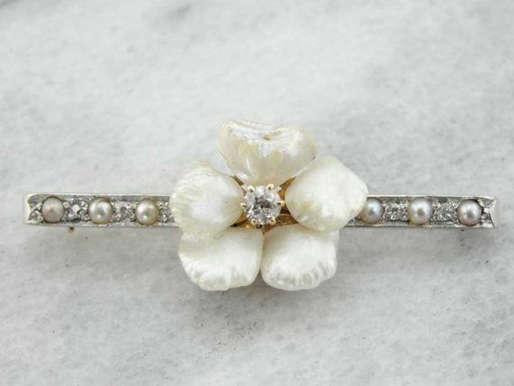 Diamond and Pearl Blossom Brooch - image 2