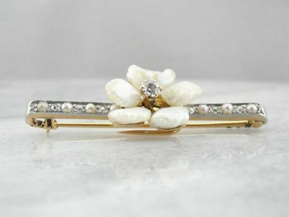 Diamond and Pearl Blossom Brooch - image 3