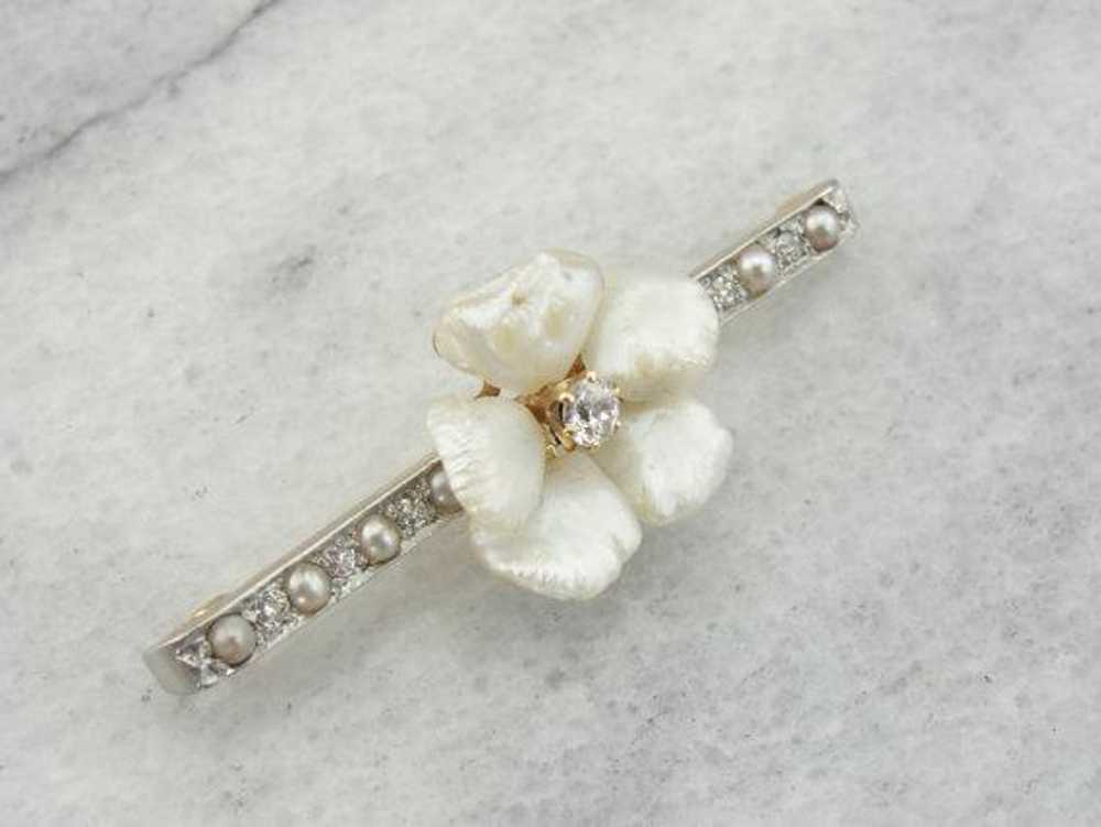 Diamond and Pearl Blossom Brooch - image 5