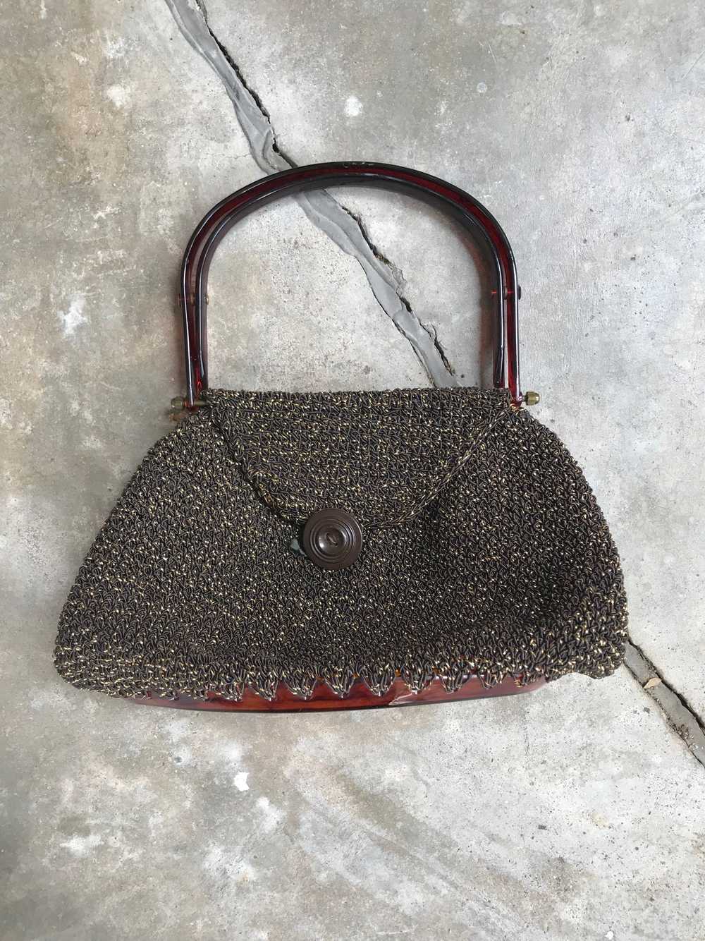 1940's Brown Knit Purse with Acrylic Detail - image 5