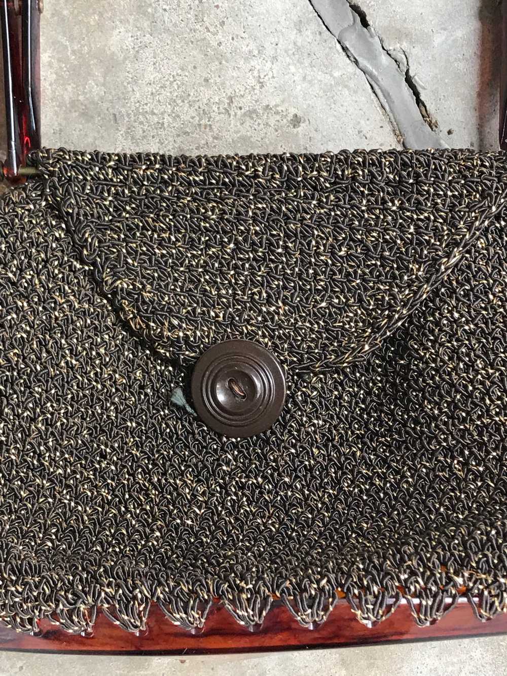 1940's Brown Knit Purse with Acrylic Detail - image 7