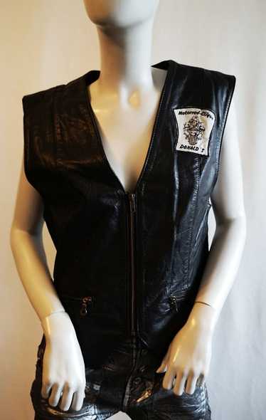 Vintage biker LOUIS Women's moto leather waistcoa… - image 1