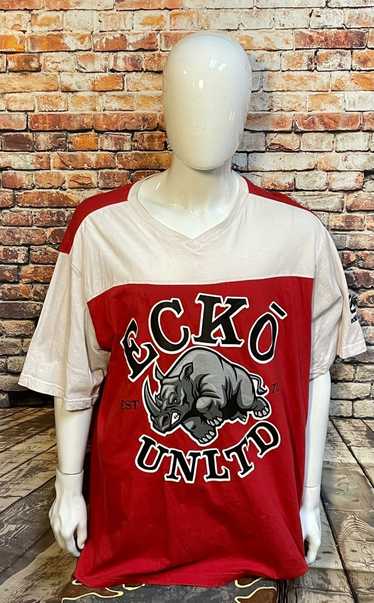 Vintage Ecko Unltd Cream Graphic Graffiti Embroidered Logo T Shirt Men’s Sz  2XL