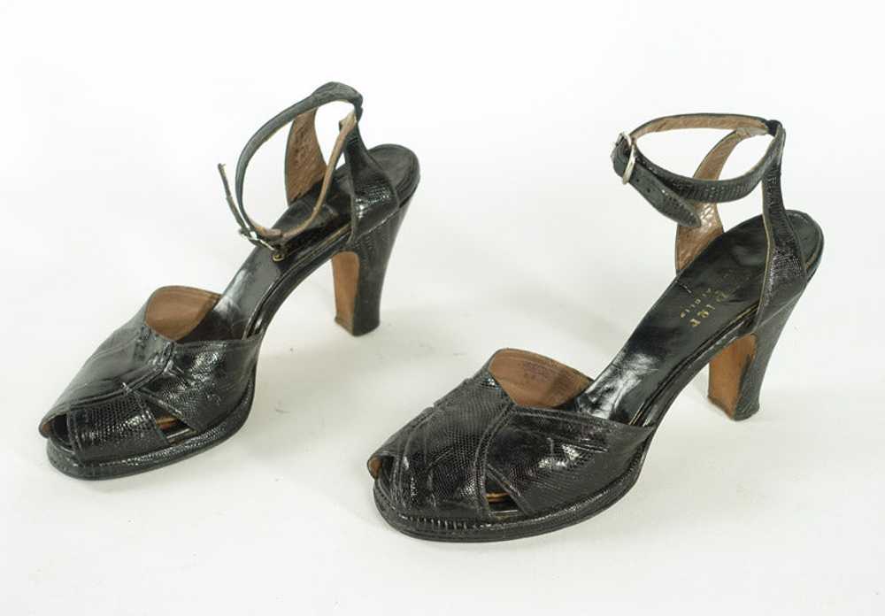Women's 40s Platform Heels Vintage Black Reptile … - image 2