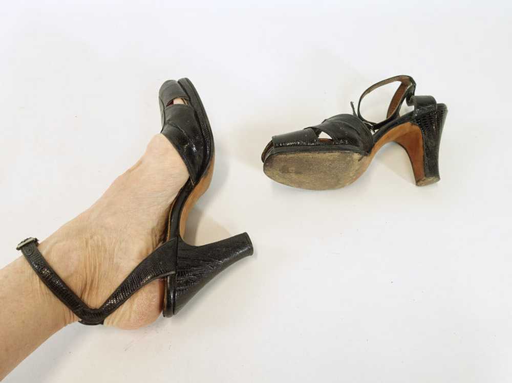 Women's 40s Platform Heels Vintage Black Reptile … - image 4