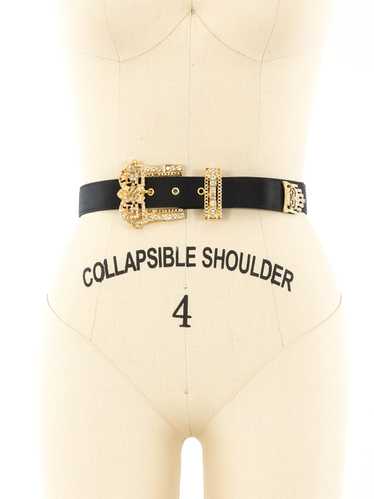 Escada Rhinestone Buckle Satin Belt