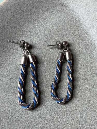 Silvertone Twist w Blue Thread Open Loop Dangle P… - image 1