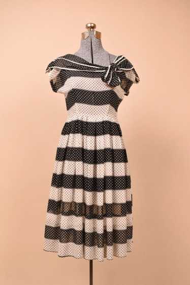 Black & White 50s Handmade Polka Dot Dress, XS