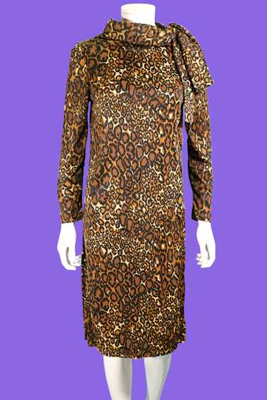 Vintage 60s Leopard Print Dress, 1960s Slinky Shif