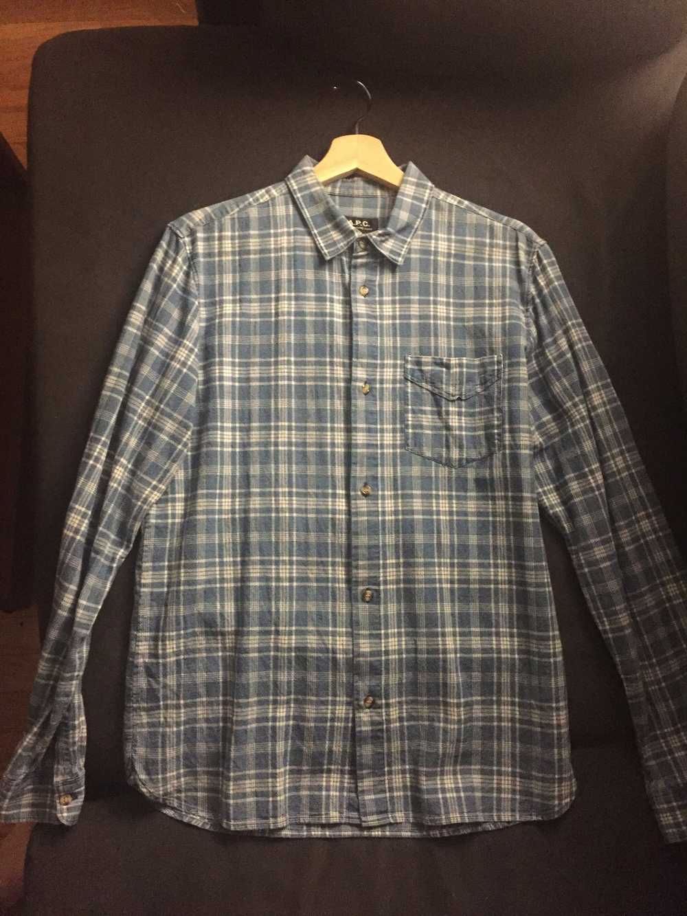 A.P.C. A.P.C. Blue Plaid Button Up Linen Blend - image 2