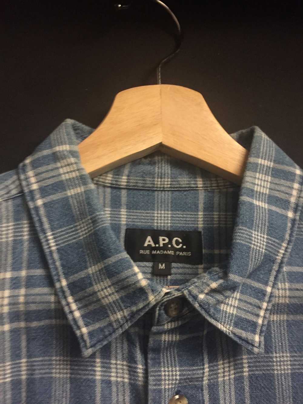 A.P.C. A.P.C. Blue Plaid Button Up Linen Blend - image 4