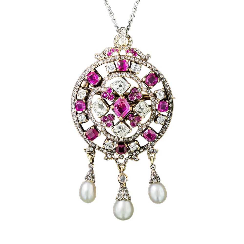 Victorian Ruby, Diamond And Natural Pearl Lavaliè… - image 3