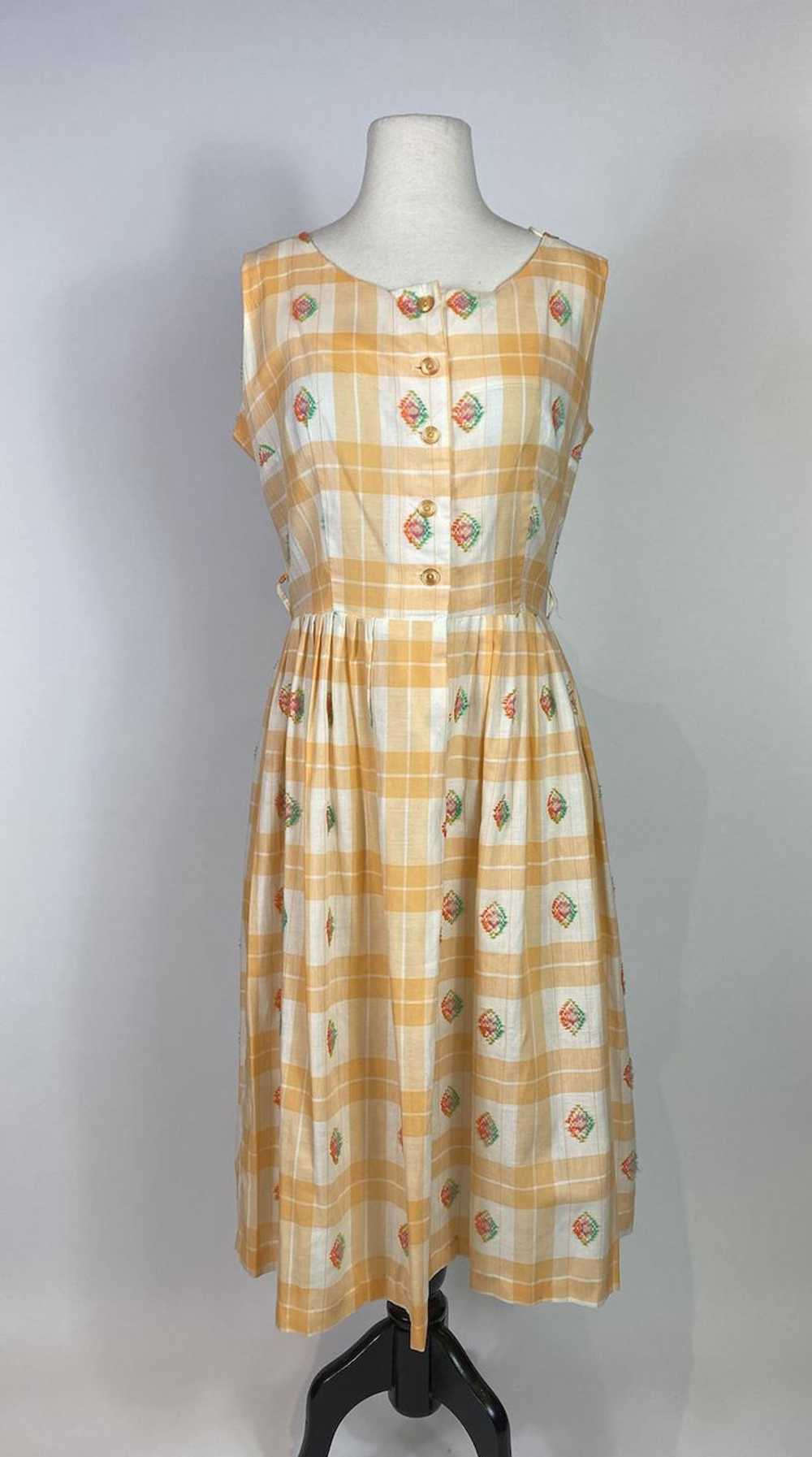 1950s - 1960s Orange Plaid Swing Dress - image 1