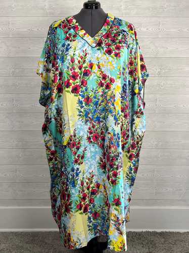 Winlar Size Open Aqua & Pink Floral Caftan NWT