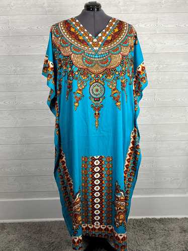 Santé Size Open Teal & Gold African Caftan NWT