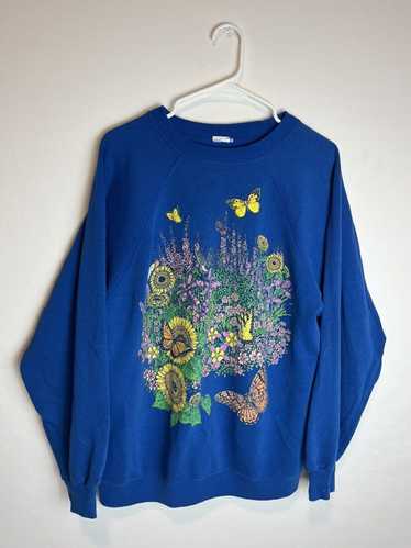 Other Vintage Blue Crewneck Sweatshirt Flowers But