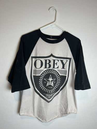 Obey Obey Propaganda Black White Raglan Shield Log