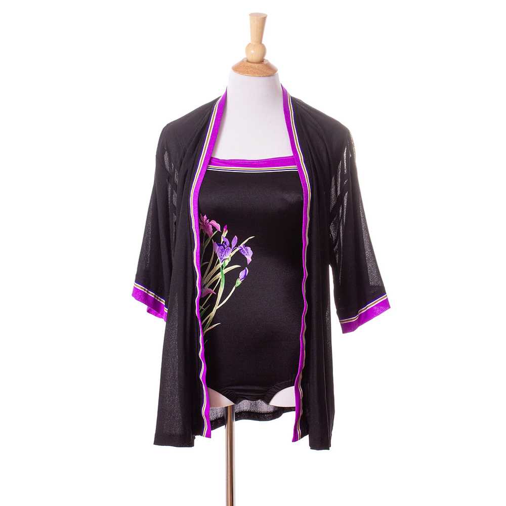 1970s Black and Purple Nylon Swimsuit with Matchi… - image 1