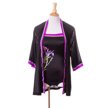 1970s Black and Purple Nylon Swimsuit with Matchi… - image 1